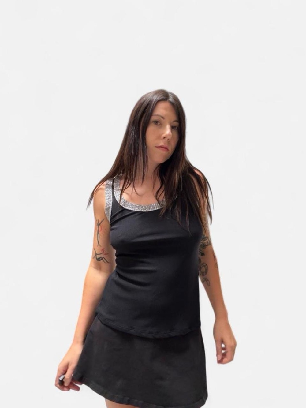Black Sleeveless Tank with Silver Trim - Women Intimates & Sleepwear
